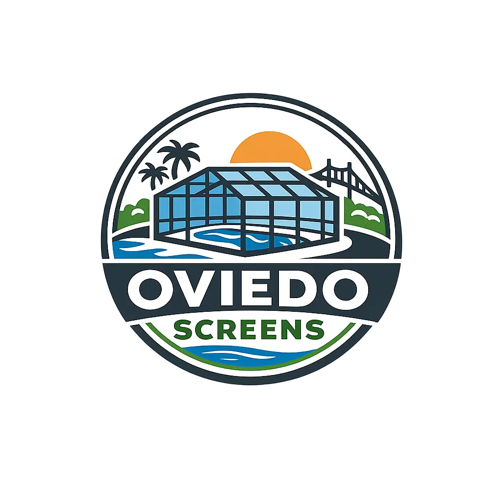 Oviedo Screens logo for pool screen repair and patio enclosures in Oviedo, FL